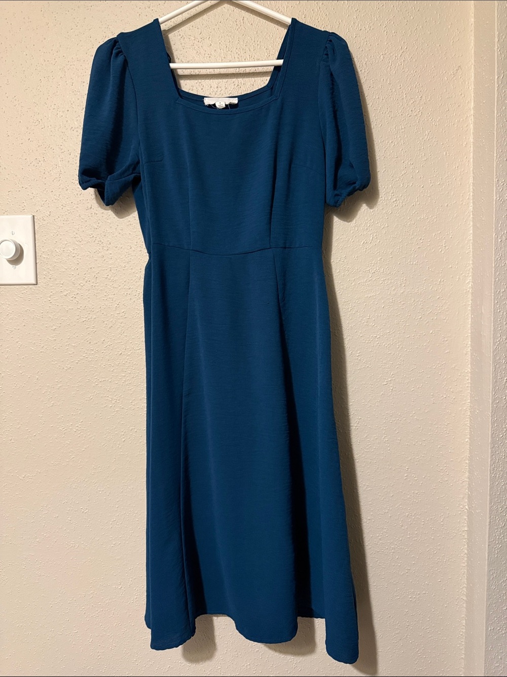 Lucky Brand Teal Square-Neck Midi Dress with Puff Sleeves